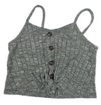Šedý melírovaný žebrovaný úpletový crop top s uzlem Shein 