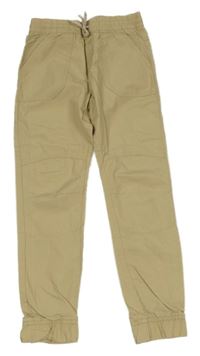 Béžové plátěné cuff kalhoty 