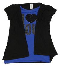 Černý cardigan se všitým topem a nápisem C&A