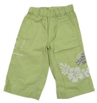 Pistáciové plátěné capri kalhoty s květem Traffic