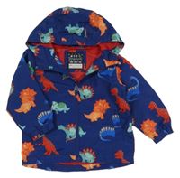 Kobaltově modrá šusťáková jarní bunda s dinosaury a kapucí Next