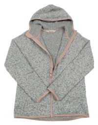 Šedo-bílá melírovaná propínací pletená mikina s kapucí H&M