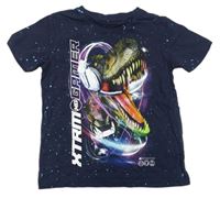 Tmavomodré tričko s dinosaurem a skvrnkami 