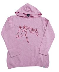 Růžový melírovaný svetr s koníkem a kapucí JAKO-O
