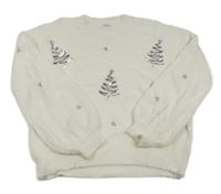 Smetanový svetr se stromečky a hvězdičkami z flitrů F&F