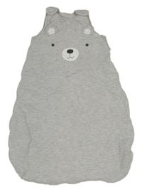 Šedý melírovaný žebrovaný zateplený spací pytel s medvídkem a kapucí little nutmeg
