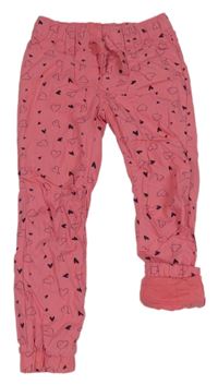 Růžové cuff plátěné podšité kalhoty se srdíčky Kiki&Koko