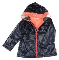 Tmavomodrá nepromokavá jarní bunda s metalickým srdíčkem a kapucí Billieblush