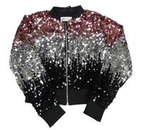 Černo-stříbrno-starorůžový flitrový jarní crop bomber H&M