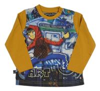 Modro-okrové triko se sprejerem NORT POLE