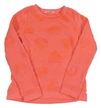 Křiklavě korálová plyšová mikina se srdíčky H&M