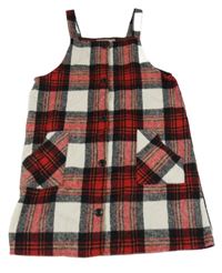 Červeno-černo-bílé kostkované vlněné propínací šaty PRIMARK