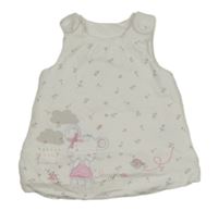 Bílé zateplené šaty s myškou a kytičkami Mothercare