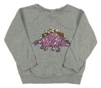 Šedá melírovaná mikina s dinosaurem z flitrů Next