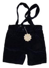 Nové - tmavomodré sametovo/manšestrové podšité kraťasy s kšandami Patachou