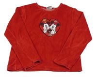 Červená sametová mikina s Minnie a Mickey Disney
