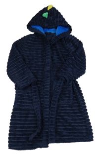 Tmavomodrý žebrovaný plyšový župan s kapucí s ostny PEP&CO
