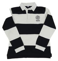 Černo-bílá pruhovaná mikina s výšivkou a límečkem 