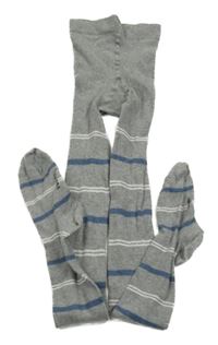 Šedo-bílo-tmavomodré pruhované melírované punčocháče 