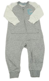 Šedo-bílá melírovaná tepláková teplá kombinéza s písmenkem lupilu