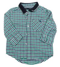 Tmavomodro-zeleno-bílá kostkovaná košile s dinosaurem Next