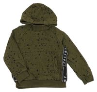 Khaki-černá skrvnitá mikina s pruhy s nápisy a kapucí Nutmeg