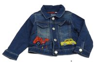 Tmavomodrá tepláková riflová bunda s bagrem a autem a límečkem Bluezoo