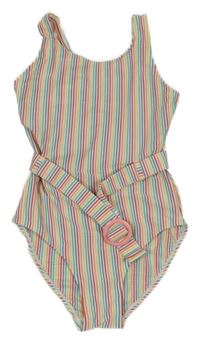 Barevné pruhované krepové jednodílné plavky s páskem PRIMARK