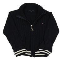 Černý žebrovaný/vzorovaný propínací svetr s pruhy Tommy Hilfiger