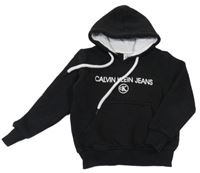 Černá teplá mikina s logem a kapsou a kapucí Calvin Klein
