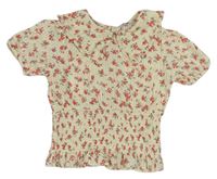 Krémové květované žabičkové crop tričko s límečkem Primark