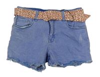 Modré riflové mid rise kraťasy s páskem Denim Co.