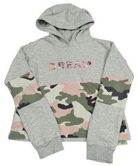Šedo-army crop mikina s nápisem s flitry a kapucí F&F
