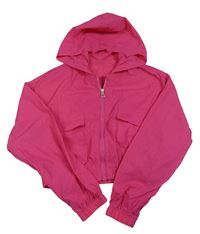Tmavorůžová šusťáková crop bunda s kapucí Shein