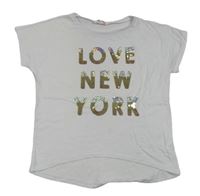 Bílé tričko s nápisem z flitrů H&M