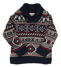 Tmavomodrý vzorovaný svetr s límcem H&M