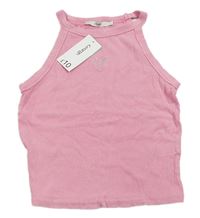 Růžový žebrovaný crop top se srdcem z kamínků George