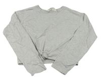 Šedé melírované crop triko s uzlem zn. H&M
