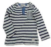 Šedo-černé pruhované triko s kapsou a knoflíky H&M