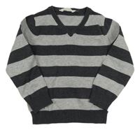 Antracitovo-šedý melírovaný pruhovaný svetr H&M