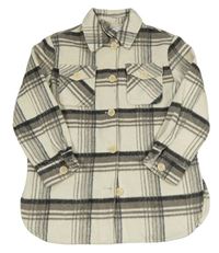 Smetanovo-šedá kostkovaná vlněná košilová bunda Primark