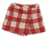 Smetanovo-červeno-béžové kostkované vlněné sukňové kraťasy Tu