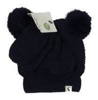 Nové - 2set - Tmavomodrá pletená čepice s bambulemi + rukavice Joules