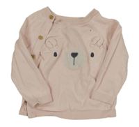 Světlerůžový propínací svetr s medvědem Tu