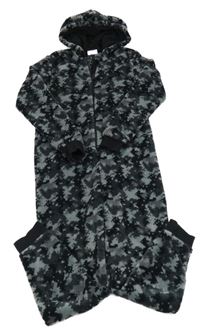 Šedo-černá vzorovaná chlupatá kombinéza s kapucí C&A