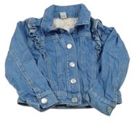 Modrá riflová bunda s volánky Tu