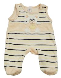 Meruňkovo-bílo-černé pruhované sametové dupačky s medvědem C&A