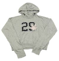 Šedý melírovaný lehký crop svetr s číslem a kapucí H&M