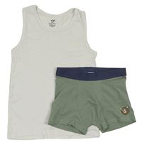 2set - Bílé tílko + zelenošedé boxerky s medvědem