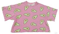 Růžové crop tričko s avokády H&M